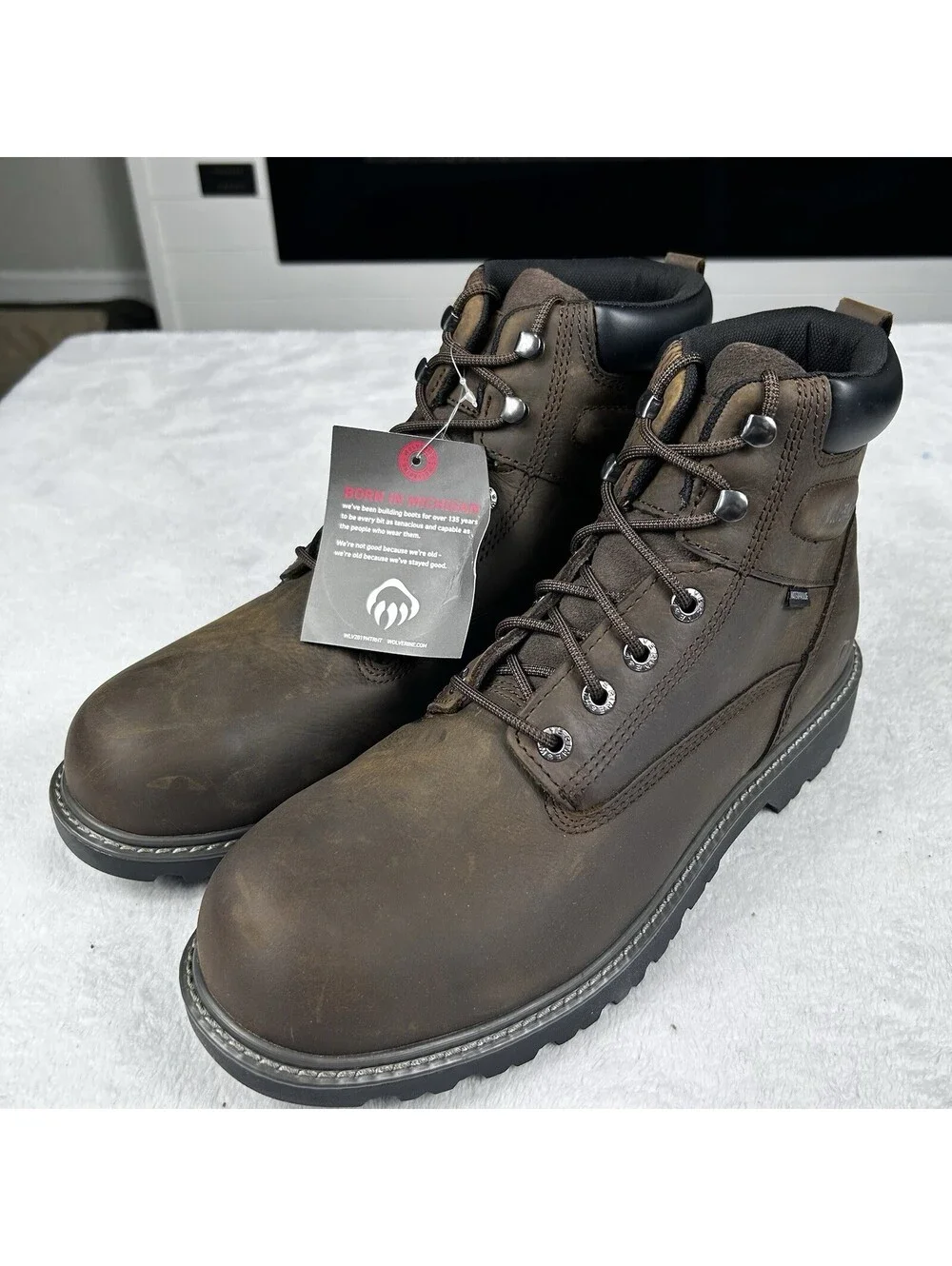 WOLVERINE Men’s Floorhand Waterproof Steel Toe Boots Size 8 Dark Brown New